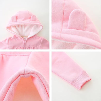 Baby Hoodie Sherpa Lined Zip up Light Fleece Jacket Solid Bear Coat Fall Winter 3-24 M
