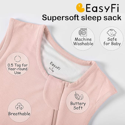 Supersoft Rayon Made from Bamboo Sleep Sack 6-12 Months 0.5 Tog Lightweight Toddler Sleep Sack Baby Wearable Blanket with 2-Way Zipper Summer Unisex Sleeping Bag for Babies - Pink