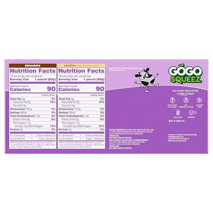 GoGo squeeZ PuddingZ Variety Pack, On-the-Go Chocolate and Vanilla Pudding, 3 oz. Pouches (Pack of 20), BPA Free Pouches