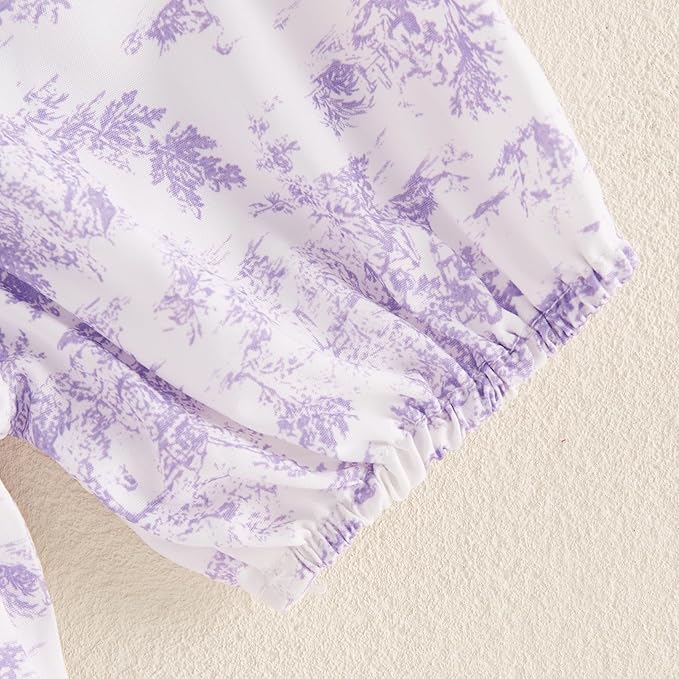 Infant Baby Girls Romper Floral Ruffle Sleeve Pleated Smocked Bubble One Piece Ruched Jumpsuit Summer Bodysuit