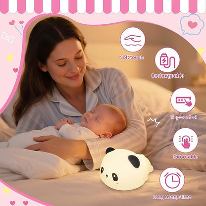 Night Light for Kids, Rechargeable Dimmable Silicone LED Nightlight with 7 Colors, Baby Nursery Night Lamp, Touch Squishy Lamp, Cute Gifts for Girls, Boys, Toddler Room Decor, Lying Panda