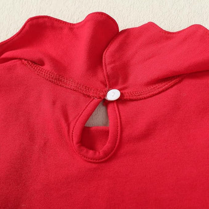 0-24M Infant Girls Ruffle Collar Romper Baby Girl Solid Color Bodysuit Casual Jumpsuit (Red short, 6-9 Months)