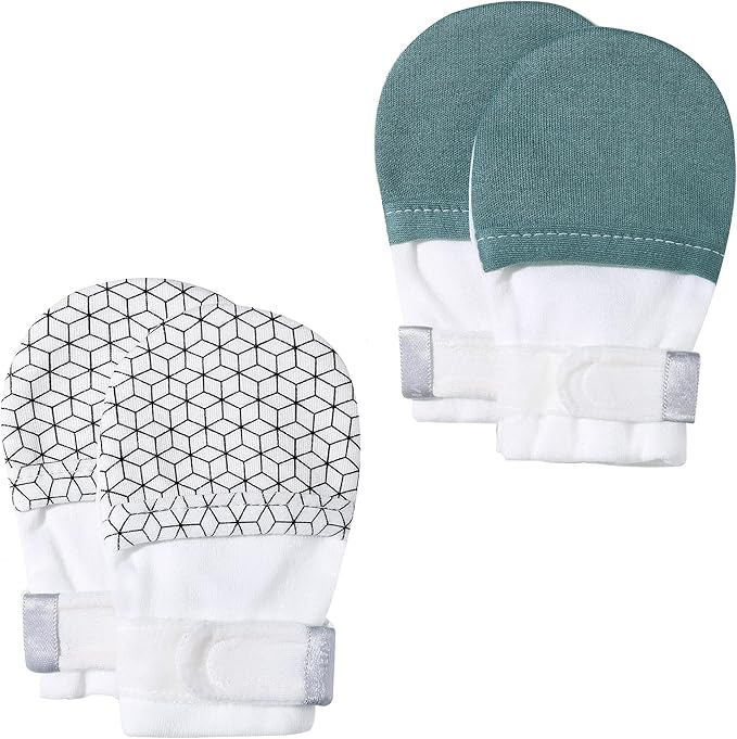 HAPIU Baby No Scratch Mittens Stay On, 100% Cotton Breathable, Adjustable Infant Gloves for Boys Girls, Newborn - 12 M