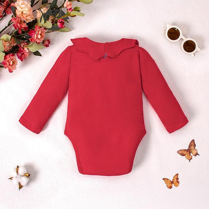 0-24M Infant Girls Ruffle Collar Bodysuit Baby Girl Casual Romper Toddler Solid Color Jumpsuit Winter Clothes