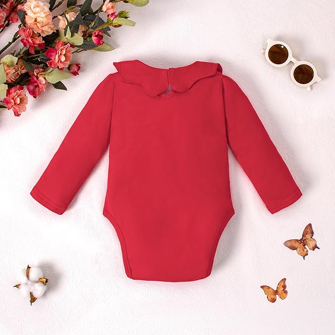 0-24M Infant Girls Ruffle Collar Bodysuit Baby Girl Casual Romper Toddler Solid Color Jumpsuit Winter Clothes