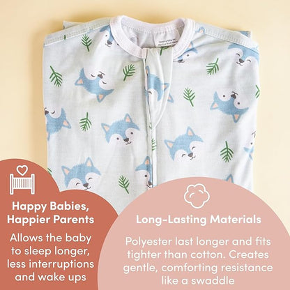 SleepingBaby Zipadee-Zip Transition Swaddle - Cozy Baby Swaddle Blanket with Zipper Convenience - Roomy Wearable Blanket for Easy Diaper Changes - Happy Wolf, Small (4-8 Month)