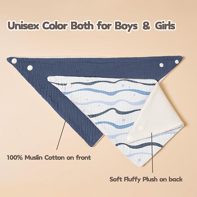 Susurration Muslin Baby Drool Bibs 6Pack Soft Triangular Adjustable Baby Bandana Bibs for Unisex Baby Girls & Boys