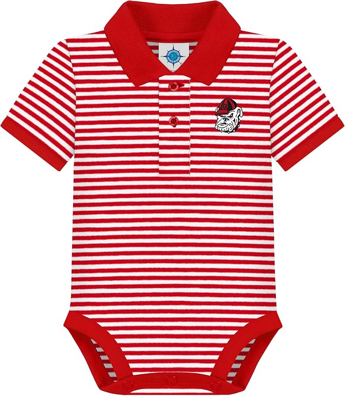 Creative Knitwear College Baby Striped Polo Bodysuit - Team Logo, Multiple Colors, for Boys & Girls (0-12 Months)