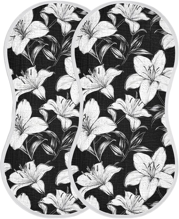 vvfelixl Muslin Burp Cloths Black White Lily Baby Washcloths for Baby Girl Boys 2 Pack
