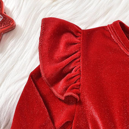 Newborn Infant Baby Girl Christmas Clothes Santa Claus Romper Dress Fur Trim Velvet Jumpsuit Bodysuit Hat Costume