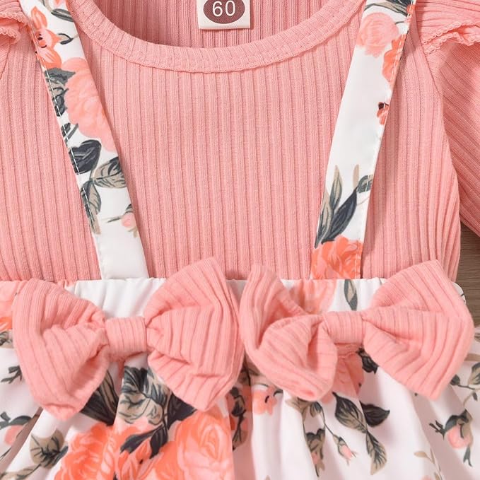 Unutiylo Preemie Newborn Baby Girl Clothes Romper Suspender Dress Fall Winter Outfits Ruffle Long Sleeve Jumpsuit