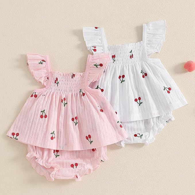 Mubineo Baby Girl Summer Clothes Cute Ruffle Tops Dress Shorts Outfits Set Infant Toddler Shrit Bloomers Princess Outfit