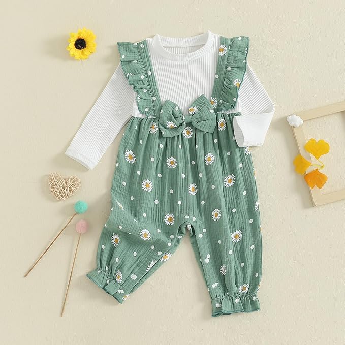 Newborn Baby Girl Clothes Corduroy Floral Bow O Neck Long Sleeve Romper Infant Jumpsuit Cute Outfits Headband