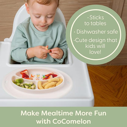CoComelon Silicone Divider Plate - Suction Plates for Toddlers, Babies - BPA-Free- Non Slip Reusable Portable Toddler Plates with Suction, Less Mess - Portion Meal Time - Non Toxic, Dishwasher Safe