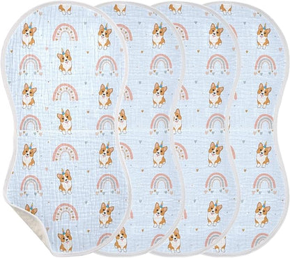 vvfelixl Baby Burp Cloths Corgi Hearts Rainbows Baby Newborn Cotton Burping Cloths Set Baby Washcloths 4 Pack