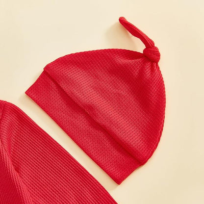 Baby Valentines Outfit Girl Boys Long Sleeve Footie Rib Onesie knot Hat Spring Clothes Newborn Outfits Infant Set