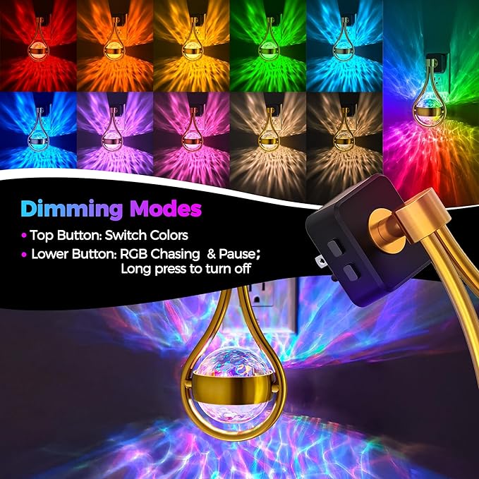 Briignite RGB Night Lights Plug into Wall, Color Changing Nightlight with Dusk to Dawn Sensor, 330° Rotating Night Light with Waterdrop Design, Ideal for Bedroom, Living Room, Home Decor, 2pack