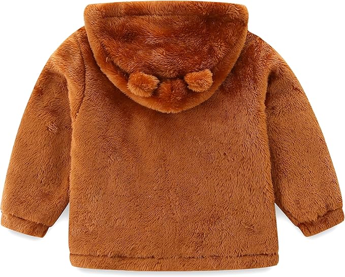 Toddler Winter Coat Fleece Zip up Hooded Bear Ears Warm Fuzzy Baby Kids Jacket Outerwear Sweater