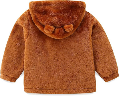 Toddler Winter Coat Fleece Zip up Hooded Bear Ears Warm Fuzzy Baby Kids Jacket Outerwear Sweater