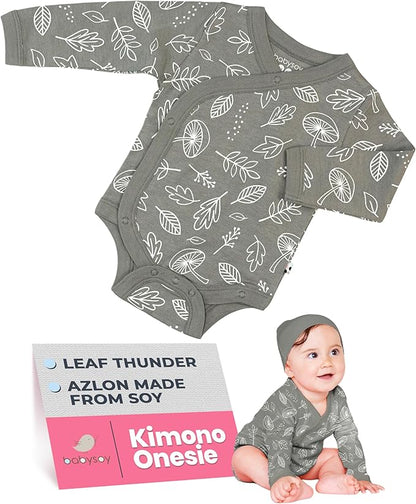 Babysoy Organic Baby Newborn Long Sleeve Pattern Kimono Wrap Around Side Snap Bodysuit/Onesie for Unisex Infants