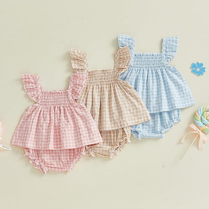 Mubineo Baby Girl Summer Clothes Cute Ruffle Tops Dress Shorts Outfits Set Infant Toddler Shrit Bloomers Princess Outfit