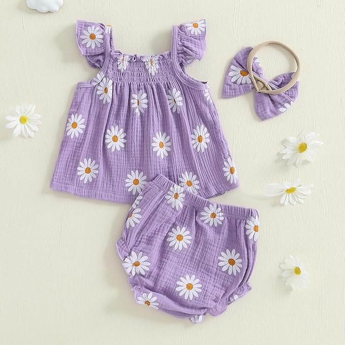 Mubineo Baby Girl Summer Clothes Cute Ruffle Tops Dress Shorts Outfits Set Infant Toddler Shrit Bloomers Princess Outfit
