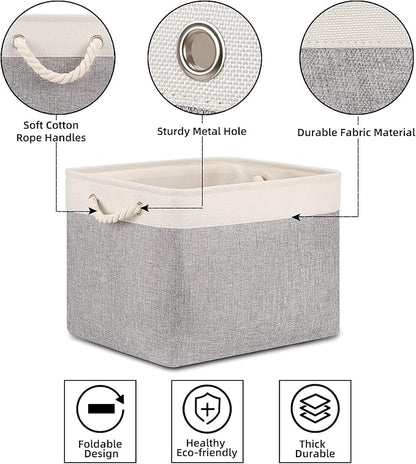 Bidtakay Storage Baskets for Organizing Large Storage Bins for Shelves 2 Pack 16x12 in Fabric Baskets for Blanket Nursery Toy Storage Collapsible Organizer Bins Closet Organizers Storage-Grey&White