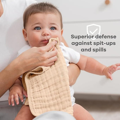 Comfy Cubs Muslin Burp Cloths 20" x 10", Pack of 10 - Large, 6-Layer, Ultra Absorbent 100% Cotton for Baby Drool and Messes - Soft, Safe & Gentle Baby Burp Cloths for Boys & Girls - Cream