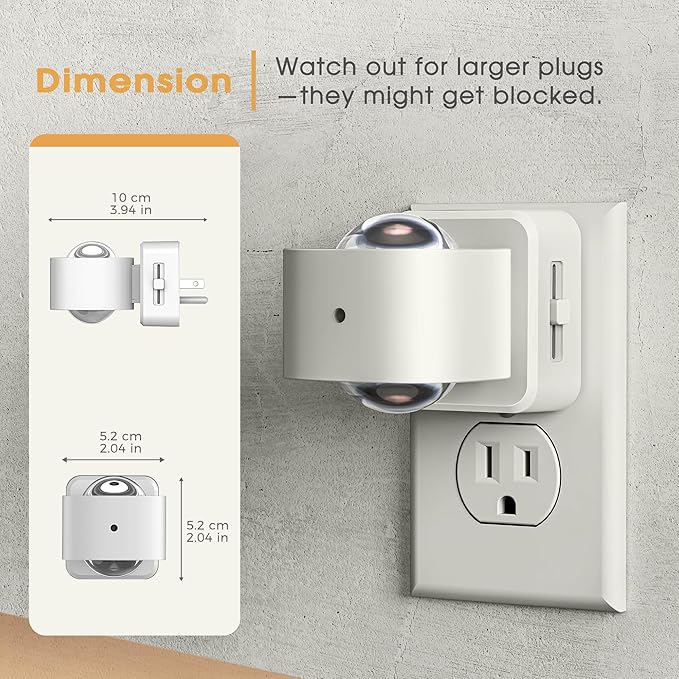 Briignite Night Light Projector, LED Night Lights Plug into Wall, 180° Rotating Night Light for Kids, Dusk to Dawn Sensor, 0-150LM Dimmable, Warm White Ambient Lighting for Bathroom, Gifts, White