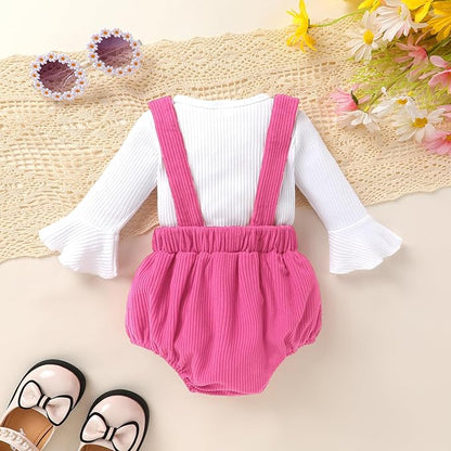 Tiny Cutey Newborn Baby Girl Clothes Bell Sleeve Romper and Corduroy Overalls Shorts Infant Girl Fall Outfits