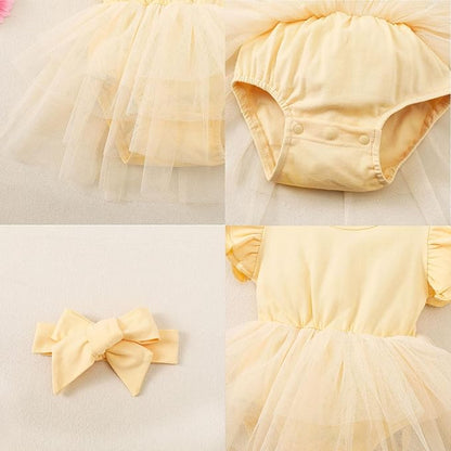 Baby Girl Clothes Infant Ruffle Sleeve Romper Dress Newborn Solid Tutu Skirt Sets Jumpsuit Headband Outfit