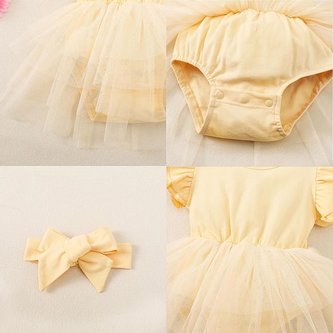 Baby Girl Clothes Infant Ruffle Sleeve Romper Dress Newborn Solid Tutu Skirt Sets Jumpsuit Headband Outfit