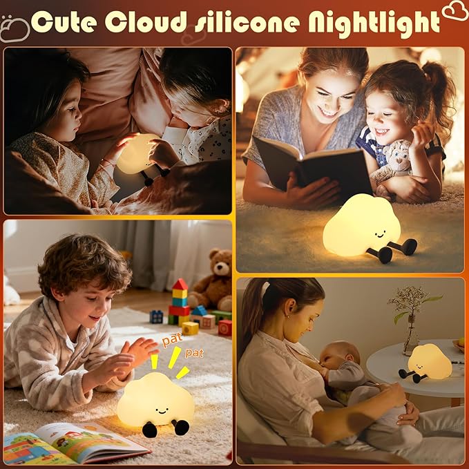 YISUN Cloud Night Light, Cute Silicone Nightlight for Baby Toddler, Rechargeable LED Nursery Lamp with Timer, 3 Level Dimmable Soft Squishy Night Lamp Gift for Bedroom Kids Room Decor