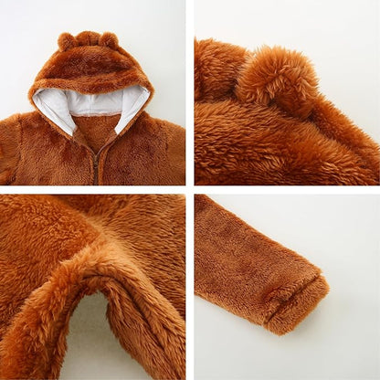 Toddler Winter Coat Fleece Zip up Hooded Bear Ears Warm Fuzzy Baby Kids Jacket Outerwear Sweater