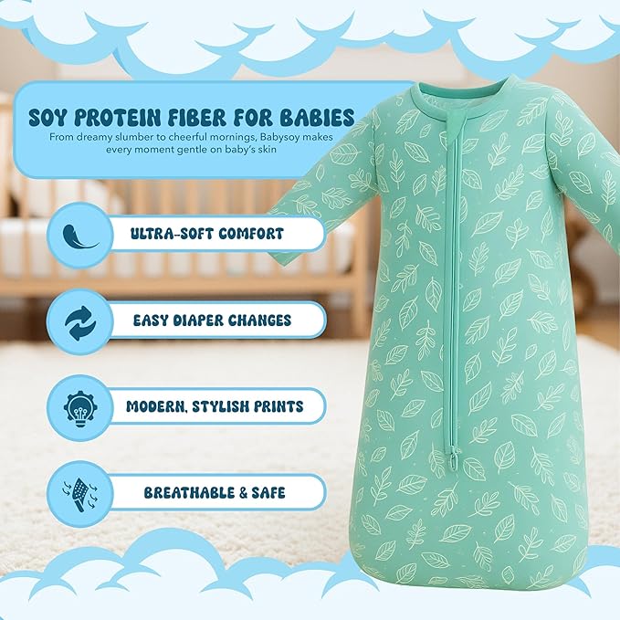 Babysoy Long Sleeve Wearable Blanket Sleep Sack, Infant to Toddler Sleeping Bag, Choose from size 0-24 Months