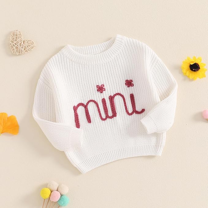 Mommy and Me Sweater Matching Family Outfit Long Sleeve Knit Sweater Pullover Mom and Baby Clothes