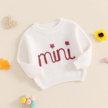 Mommy and Me Sweater Matching Family Outfit Long Sleeve Knit Sweater Pullover Mom and Baby Clothes