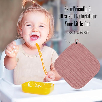 Baby Washcloths -100% Cotton Muslin Soft Baby Bath Wash Cloths and Absorbent Baby Wipes for Newborns Kids Girls and Boys - 12 Pack, 12x12 Inches - Brown, Honey, Bean Paste Series