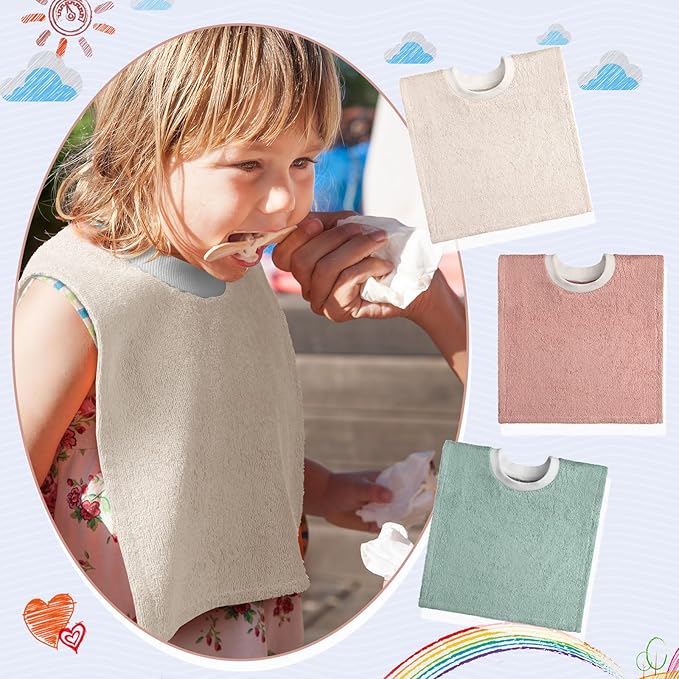 Foaincore 3 Pieces Full Coverage Toddler Bibs Pullover Baby Bibs Absorbent Cotton Terry Towel Toddler