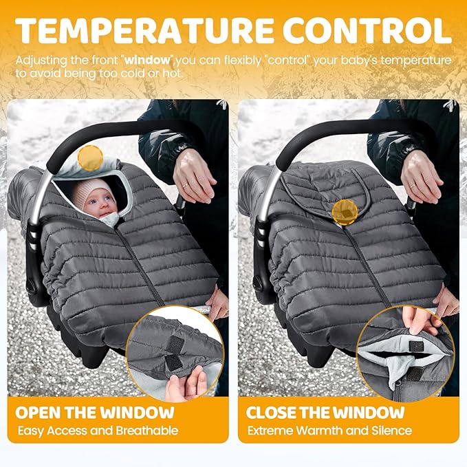 Orzbow Winter Carseat Cover for Baby, Baby Car Seat Cover for Boys & Girls, Warm Infant Car Seat Covers with Plush Lining for Cold Weather, Waterproof, Universal Fit, Newborn Must Have, Dark Grey
