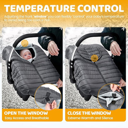 Orzbow Winter Carseat Cover for Baby, Baby Car Seat Cover for Boys & Girls, Warm Infant Car Seat Covers with Plush Lining for Cold Weather, Waterproof, Universal Fit, Newborn Must Have, Dark Grey