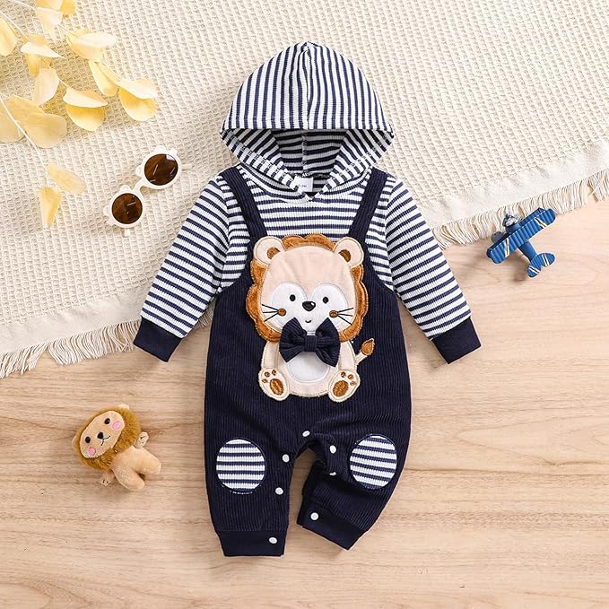 Baby Boy Clothes Newborn Hoodie Romper Fall Winter One-piece Outfit Infant Cute Cartoon Clothing Set 0-18 Months