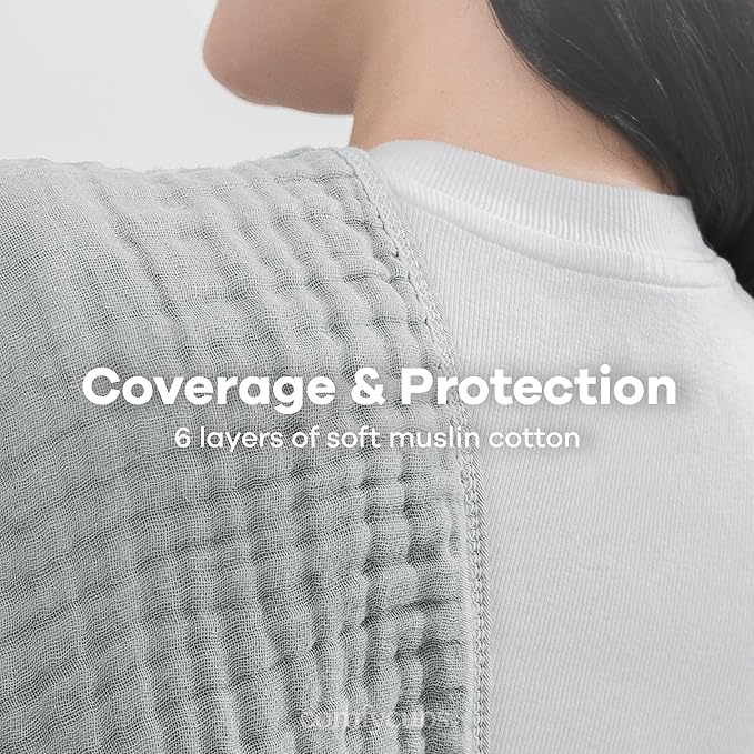 Comfy Cubs Muslin Burp Cloths 20" x 10", Pack of 6 - Large, 6-Layer, Ultra Absorbent 100% Cotton for Baby Drool and Messes - Soft, Safe & Gentle Baby Burp Cloths Set for Boys & Girls - Heather Blue