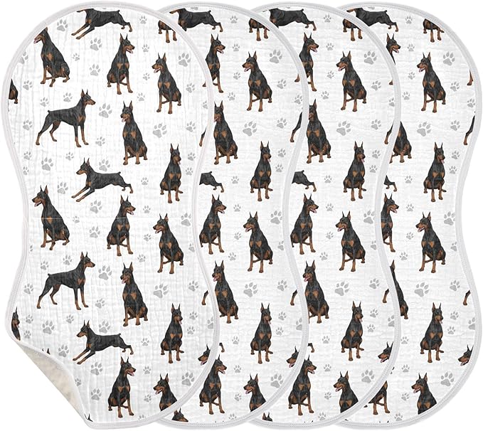 4 Pack Muslin Burp Cloths Doberman Dogs White Cotton Baby Burp Cloths Extra Absorbent and Soft Thick Burping Cloth for Newborn Boys Girls 22x11 Inch