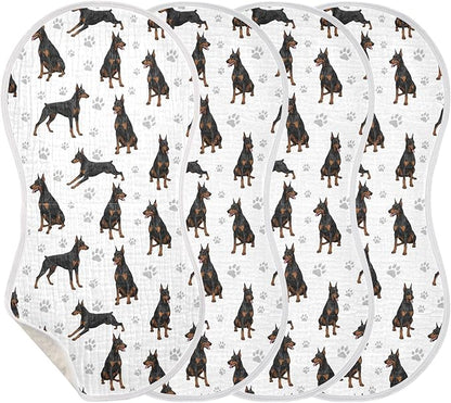 4 Pack Muslin Burp Cloths Doberman Dogs White Cotton Baby Burp Cloths Extra Absorbent and Soft Thick Burping Cloth for Newborn Boys Girls 22x11 Inch