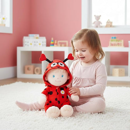 June Garden 12" Sweet Dolly Ladybug - Stuffed Ultra Soft Baby Doll for Birth and Up - Ladybug Outfit