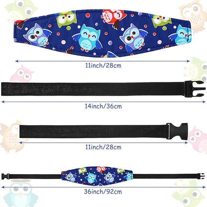 HESTYA 2 Pieces Baby Carseat Head Support Band Strap Headrest Stroller Seat Sleeping Headrest Neck Relief Head Strap Headband for Kids Children Toddler Infant(Elephant and Owl)