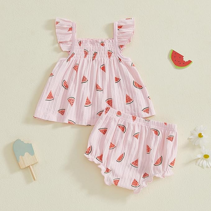 Mubineo Baby Girl Summer Clothes Cute Ruffle Tops Dress Shorts Outfits Set Infant Toddler Shrit Bloomers Princess Outfit
