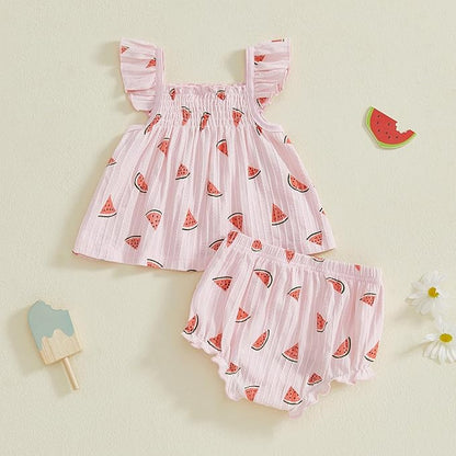 Mubineo Baby Girl Summer Clothes Cute Ruffle Tops Dress Shorts Outfits Set Infant Toddler Shrit Bloomers Princess Outfit