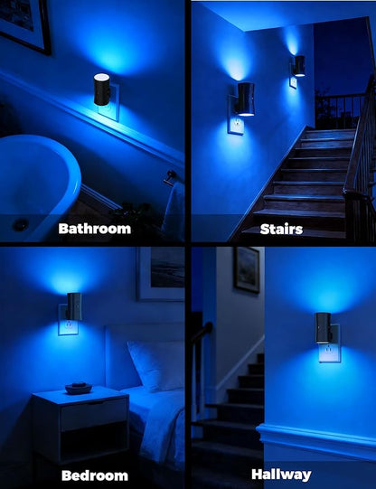 Night Light, 2-Pack Dimmable Plug-in Night Light with Auto On/Off & 90°Rotatable Plug, 0-100LM Adjustable Brightness, 1W Ultra Low Energy for Bedroom, Hallway, Bathroom, Nursery, Kids, Blue